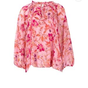 Bella Split-Neck Ruffle-Trim Chiffon Top